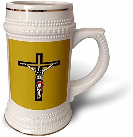 3Drose Krist koji nosi dugu dugu na stiliziranom križu - 22oz Stein šalica