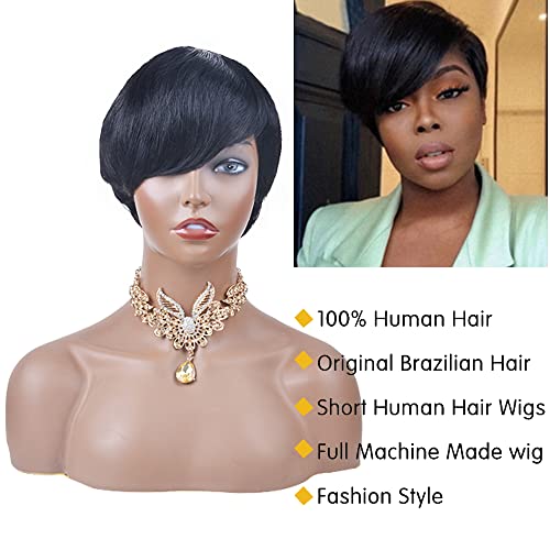Perike s kratkim šišanjem za crne žene perika od ljudske kose Kratka Perika s šiškama Prirodna crna boja brazilska Djevičanska