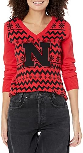Ružni blagdanski džemper s dekolteom u obliku slova U i logotipom tima na fakultetu