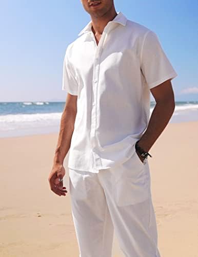 Coofandy muški posteljina Set Beach 2 komadi povremene odjeće gumb Up majice za crtanje hlača