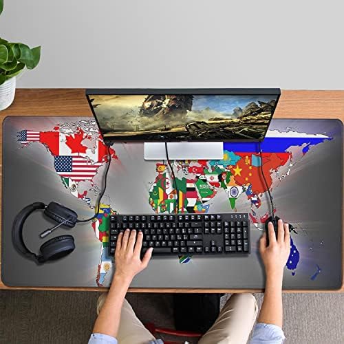 Karta svjetske zastave Full Desk Mousepad Extended Gaming Mouse jastučić bez klizanja gumena baza Cool Mouse jastučić s zašivanim