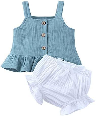 Xbgqasu baby novorođenčad djevojke pamučno laneno ljetno ruffled remen bez rukava majica kratke hlače kratke hlače set outfits