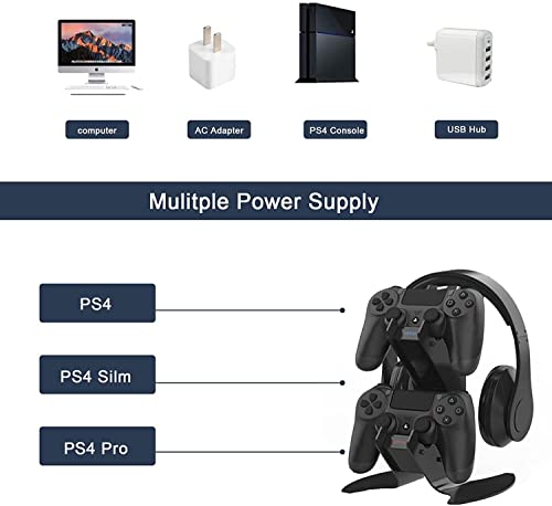 Punjač PS4 kontrolera s organizatorom slušalica, PlayStation 4 Kontroler za punjenje stanice za punjenje s brzim punjenjem,