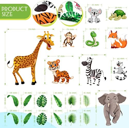 10 PCS -a Clean Plastic Safari Animal Sticker i 12 PCS lišće naljepnice za lišće prozore, naljepnica za zid džungle i zelena