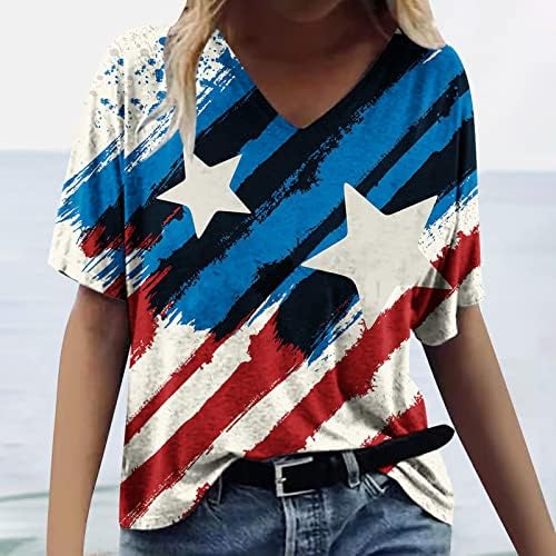 Dan neovisnosti vrhovi ženskog ljetnog V majica majica američke zastave Bluus 4. srpnja Patriotski tiskani grafički tinejdžer