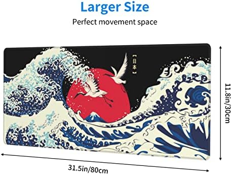Plavi veliki val Kanagawa crveno sunce japanska dizalica miša jastučić 11.8x31.5 u velikom produženom neklizmu gumenu bazu