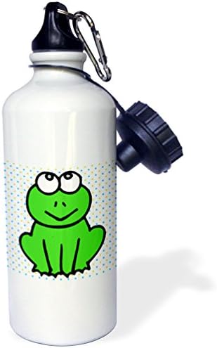 3Drose Slatka mala zelena žaba žaba crtani dizajn životinja Polka točkica pozadina Sports Boca s vodom, 21 oz, prirodno