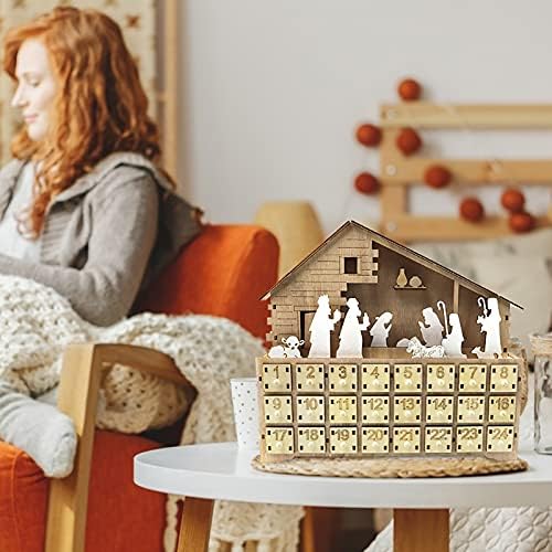 O LED Božićni adventski kalendar za višekratnu upotrebu drvena kutija za pohranu odbrojavanja na baterije blagdanski ukras