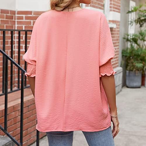 Ausyst Womens Solid Color Okrugli vrat Bluza labava plus ljetna majica s majicama za pola rukava dame elegantne tunike