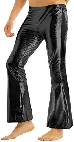 + muške retro disko lepršave hlače od 70-ih s metalnim sjajem tajice tajice duge hlače