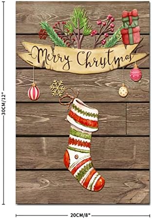 Vintage božićni viseći natpis čarape Garland kuglice drveni znak retro smeđa drvena zrna drveni znak retro sezonski znak