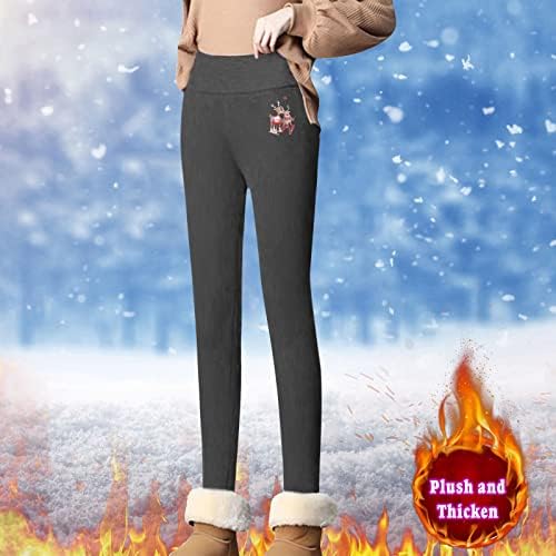Twitpants Womens jesenske zimske tople hlače plišane tajice božićni tisak ležerne hlače plus veličine hlače bez gamaša