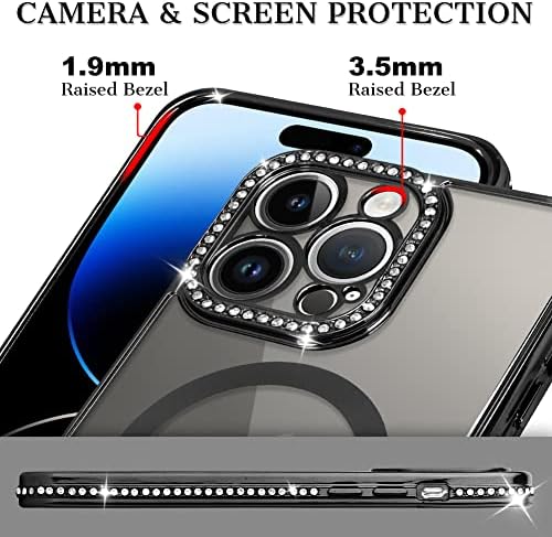 Kanghar za iPhone 14 Pro Max Telefon magnetski sjaj pjenušavo prozirno luksuzno dijamantski odbojnik Cijeli kamera Zaštitni
