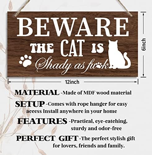Smiješni znak dekora od drva, pazite, mačka je sjenovita, tiskana drvena ploča dekor, dekor mačjeg zida, rustikalna zidna