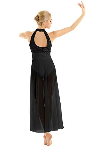iiniim lirske žene za odrasle šljokice plesni kostim halter vrat balet leotard haljina floy podijeljena suknja
