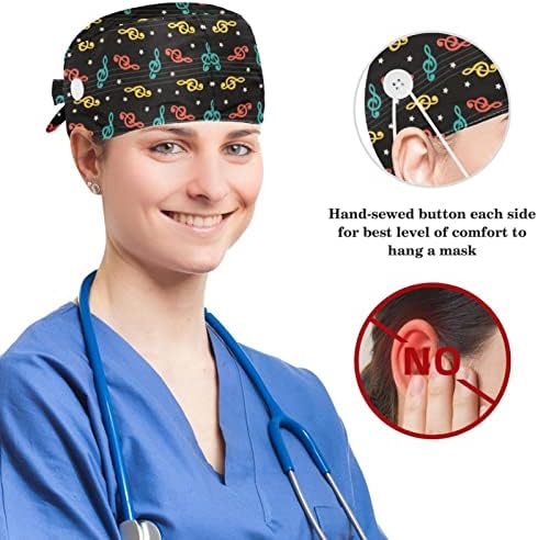 Podesive kirurške kape za medicinske sestre, radna kapa s mašnama za kosu za žene, češljana kapa za piling s uzorkom visokog
