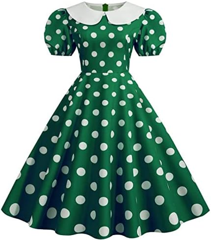 Ženska retro haljina iz 1950-ih s kratkim napuhanim rukavima s ovratnikom za lutke, haljina za princezu s printom na točkice,