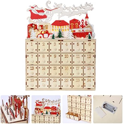 Božićni drveni Adventski kalendar s ladicama s ladicama stolni kalendar za odbrojavanje s LED osvjetljenjem 24-dnevni ukras