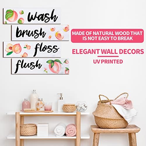 Yookeer drvena breskva kupaonica zidni dekor 4 komadići za kupaonicu rustikalni kupaonica natpisi zidni dekor za pranje četka