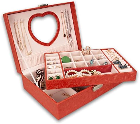 Kutija za nakit za djevojčice, 2 sloj veliki organizator nakita, pukotinu za nakit od ogledala, držač nakita za prstenaste