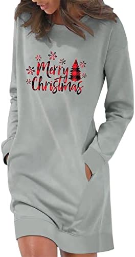 Ženska ležerna haljina s kapuljačom u A-listi, Božićna haljina s printom Djeda Mraza, majice s dugim rukavima, Mini puloveri,