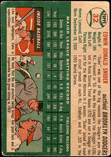 1954. Topps 32 WHT vojvoda Snider Brooklyn Dodgers siromašni Dodgers