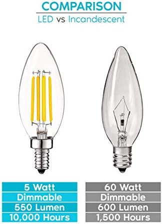 60-vatna ekvivalentna LED žarulja, 550 lumena, 4000k hladna bijela, 5-vatna LED žarulja za luster, podesiva svjetlina, prozirno
