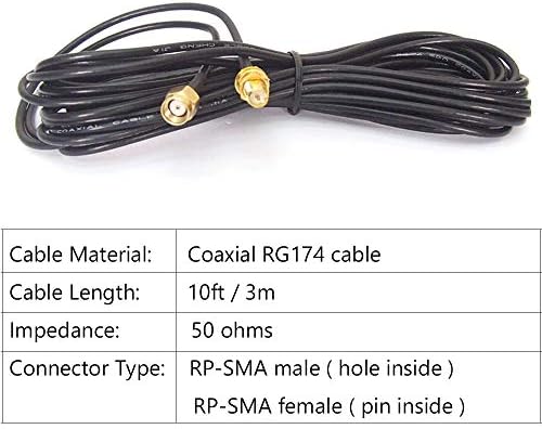 Ejoys 10ft WiFi RP-SMA koaksijalni ekstenzijski kabel za Wifi Lan Wan Router RG174 Antenski produžetak kabela