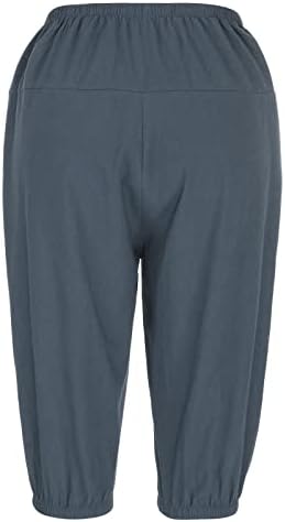 CHGBMOK ženske posteljine obrezane hlače visokog struka s širokim nogama, ležerne labave palazzo hlače s džepovima