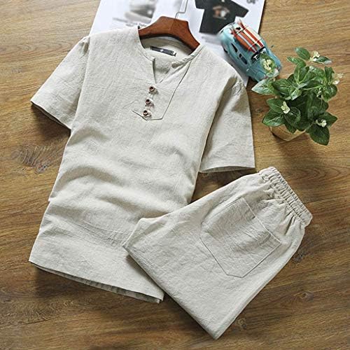 Muška pamučna posteljina set majica s kratkim rukavima u boji čvrste boje velike veličine casual set