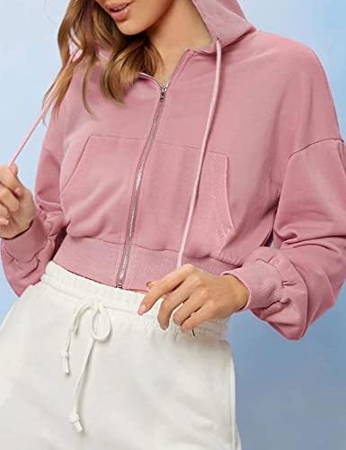 Ameliever ženski obrezani zip up hoodie s džepom s kapuljačama s kapuljačom s kapuljačom