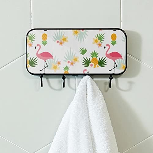 Flamingos i ananas za ispis stalak za kaput zid, nosač ulaznog kaputa s 4 kuka za kaput za kaput ručnika ručnika haljine