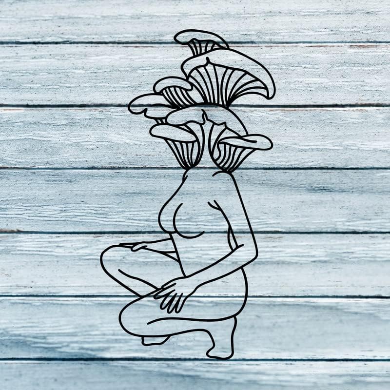 Zidne naljepnice za djevojke s gljivama-ručno oslikane minimalističke Zidne naljepnice - žensko tijelo, glava gljiva, nježni