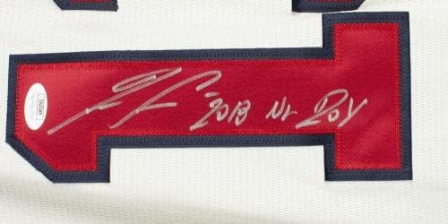 Ronald Acuna Jr. Potpisao Atlanta Braves Cream Nike Baseball Jersey NL Roy JSA - Autografirani MLB dresovi