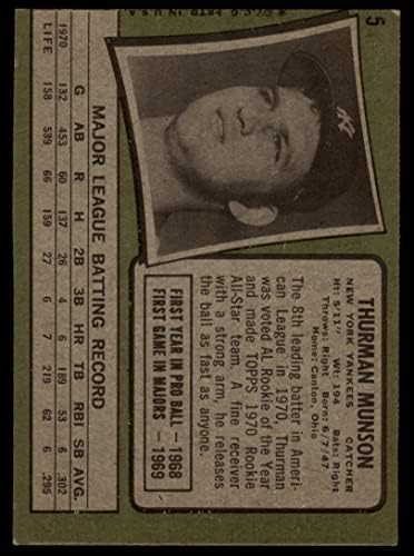 1971. Topps 5 Thurman Munson New York Yankees Good Yankees