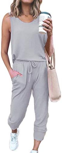 Ženski kombinezoni u boji, jednobojne Ležerne široke duge hlače bez rukava s elastičnim strukom, kombinezoni s džepovima