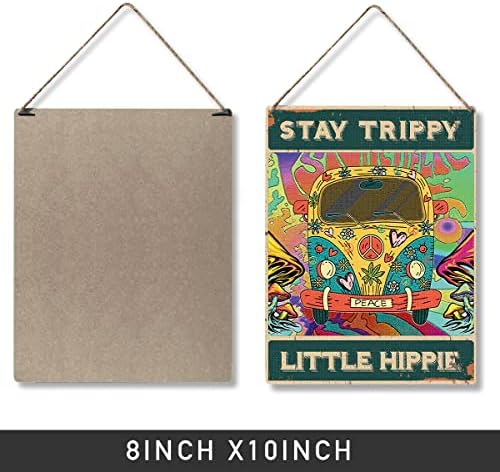 Smiješan boravak Trippy Little Hippie Citat Wood Plaket Zid Viseće, retro autobusni znak za kućni vrtni pubovi klubovi barovi