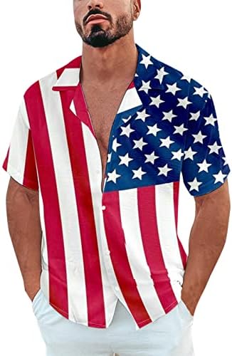 Zitiany muški ljetni ležerni dan neovisnosti Košulja za ispis kratka rukava skrenite košulja s ovratnikom Kratki romper