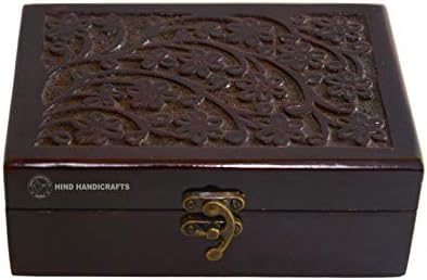 Antikni ručno izrađena drvena gravirana ručno isklesana kutija nakita za žene-men dragulj | AKCENCES ZA DECORNU KUĆU | Dekorativne