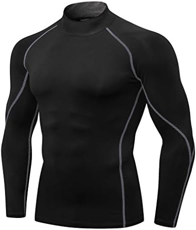 XXBR kompresije majice za muške, dugi rukavi rugani vrat atletski trening košulja aktivni sportski sloj donje košulje majice