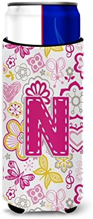 Caroline blaga CJ2005-NMUK Pismo N Cvjetovi i leptiri ružičasta ultra zagrljaj za tanke limenke, može hladiti rukav zagrljaj