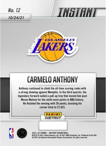 Carmelo Anthony Los Angeles Lakers Fanatics Ekskluzivni paralelni Panini Instant prelazi na 9 STATH STRUGI TRGOVINSKA KARTICA