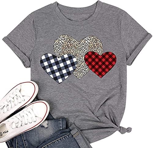 Akyzic Women Buffalo Plaid Leopard Print Love Heart Valentines Košulja za odmor grafičke majice vrhovi