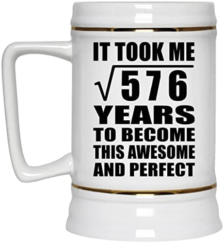 Designsify 24. rođendan uzeo je kvadratni korijen od 576 godina do strašnih, 22oz piva Stein Ceramic Tankard šalica s ručicom