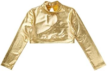 Jugaoge Kid Girls ActiveWear Dugi rukav u obliku dugih rukava Top sjajna majica Modern Jazz Hip Hop Street Dance Dance Gold