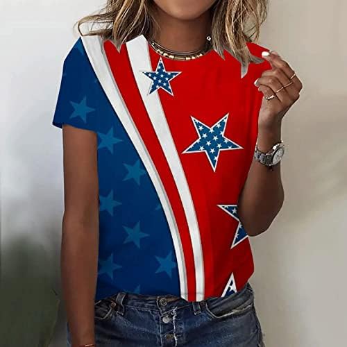 Ausyst Womens American Flag majice Ljetne ležerne kratke rukave okrugli vrat vrhovi 4. srpnja Dan neovisnosti Patriotske