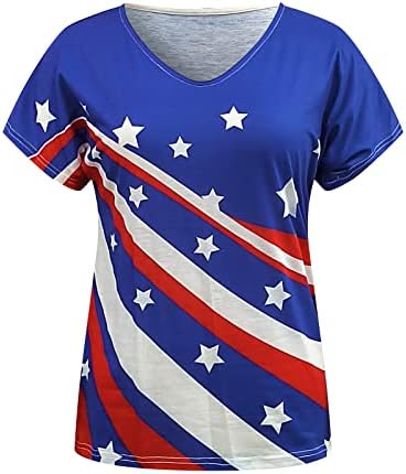 4. srpnja Košulje žene USA zastave Ljetni kratki rukavi V-izrez majice Stripe za kravate boje labava fit Udostavne blagdanske