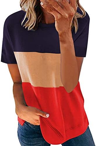 MIASHUI Žene Ljetne majice majice s kratkim rukavima pulover Ženski okrugli ležerni vrat tanka modna košulja za dugi rukav