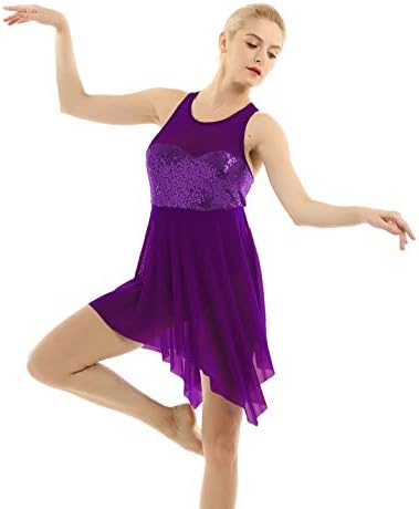 Inlzdz Ženske sjajne šljokice camisole lirički balet plesa gimnastika leotard asimetrična mrežasta suknja
