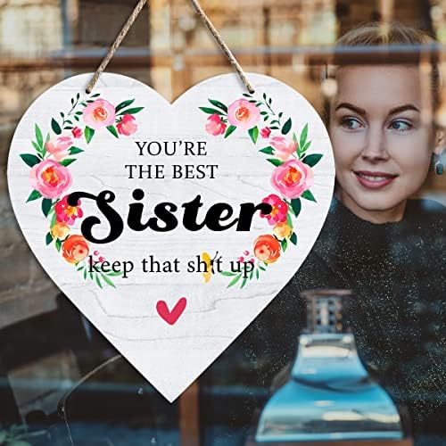 Sestrinske darove od sestre vi ste najbolja sestra drvena viseća viseća u obliku srca plak drveni znak rustikalni dekor zidne